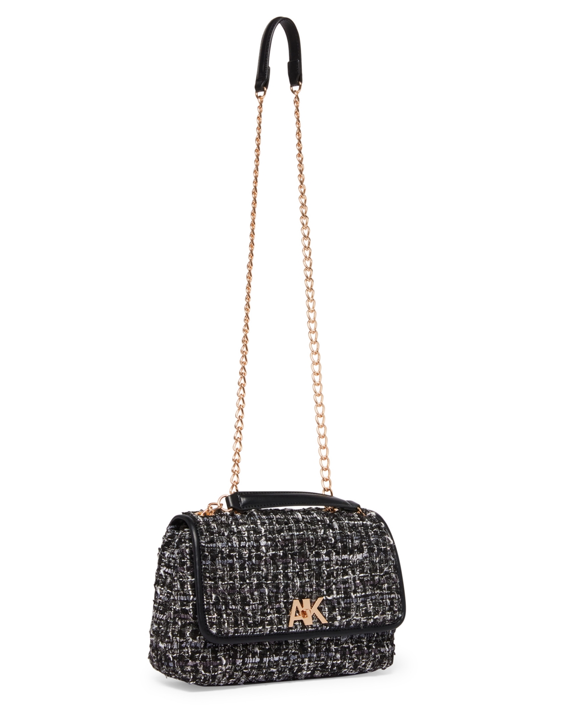 Shop Anne Klein Flap Shoulder Bag With Ak Turn Lock In Tweed In Black Multi