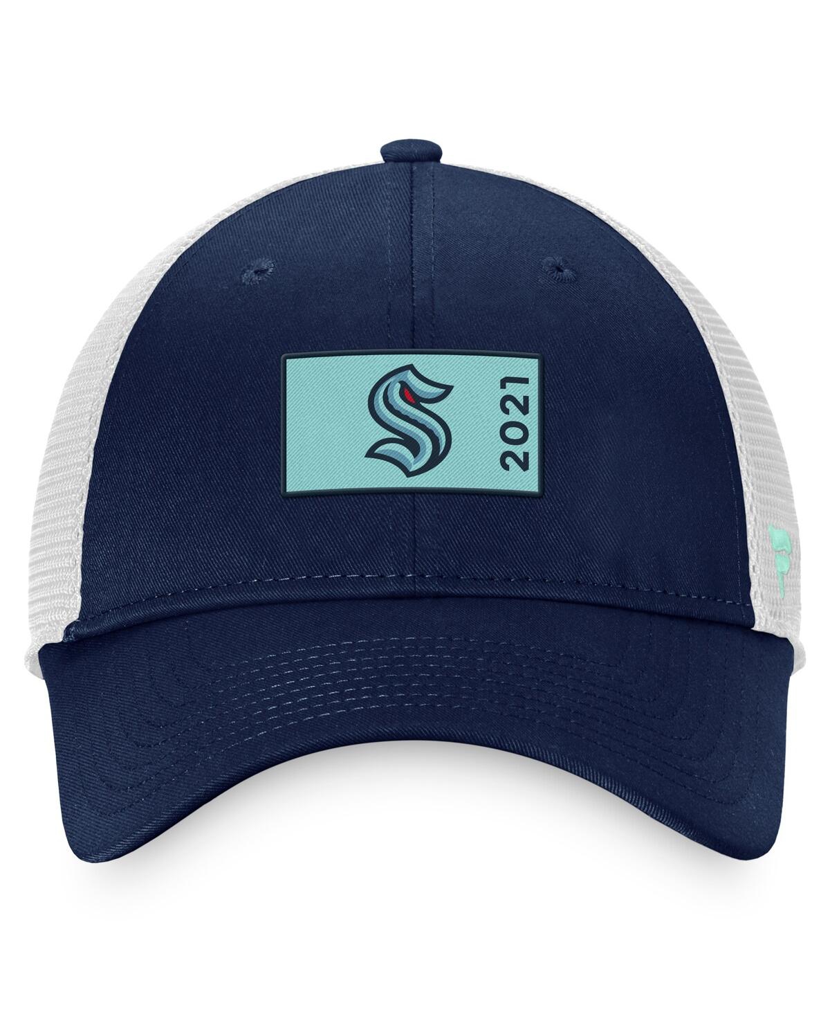 Shop Fanatics Men's  Deep Sea Blue, White Seattle Kraken Authentic Pro Rink Trucker Snapback Hat In Deep Sea Blue,white