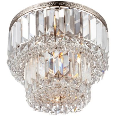 Magnificence Modern Ceiling Light Flush Mount Fixture 10" Wide Brushed Satin Nickel 3-Light LED Crystal for Bedroom Living Room