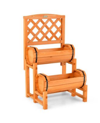2-Tier Raised Garden Bed with 2 Cylindrical Planter Boxes and Trellis-Orange