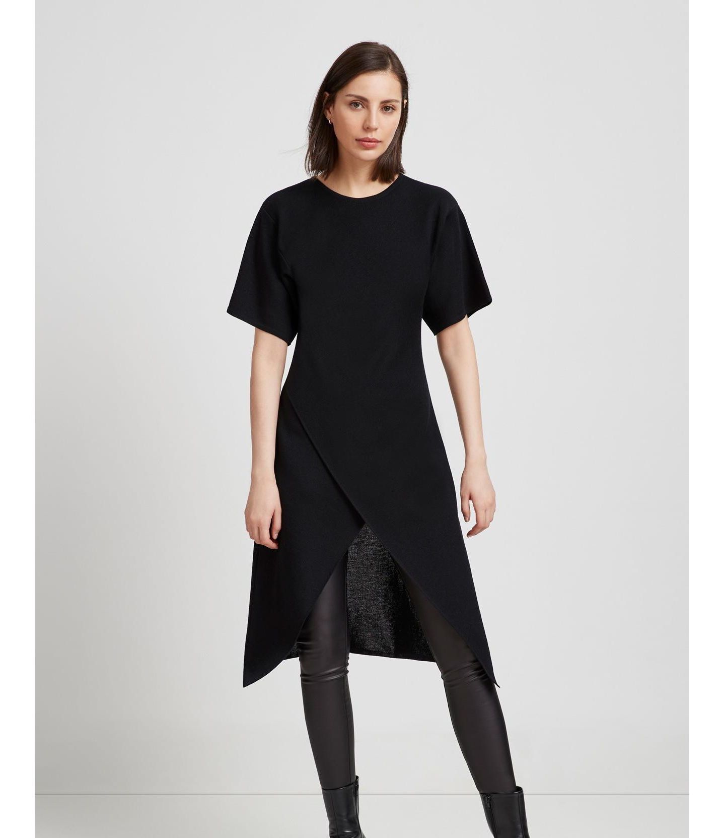Женский свитер Marcella Koya Merino Wool Faux-Wrap Asymmetric-Hem Sweater Tunic, цвет: Чёрный — фото 1