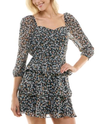 BCX - Juniors' Floral-Print Tiered Fit & Flare Dress