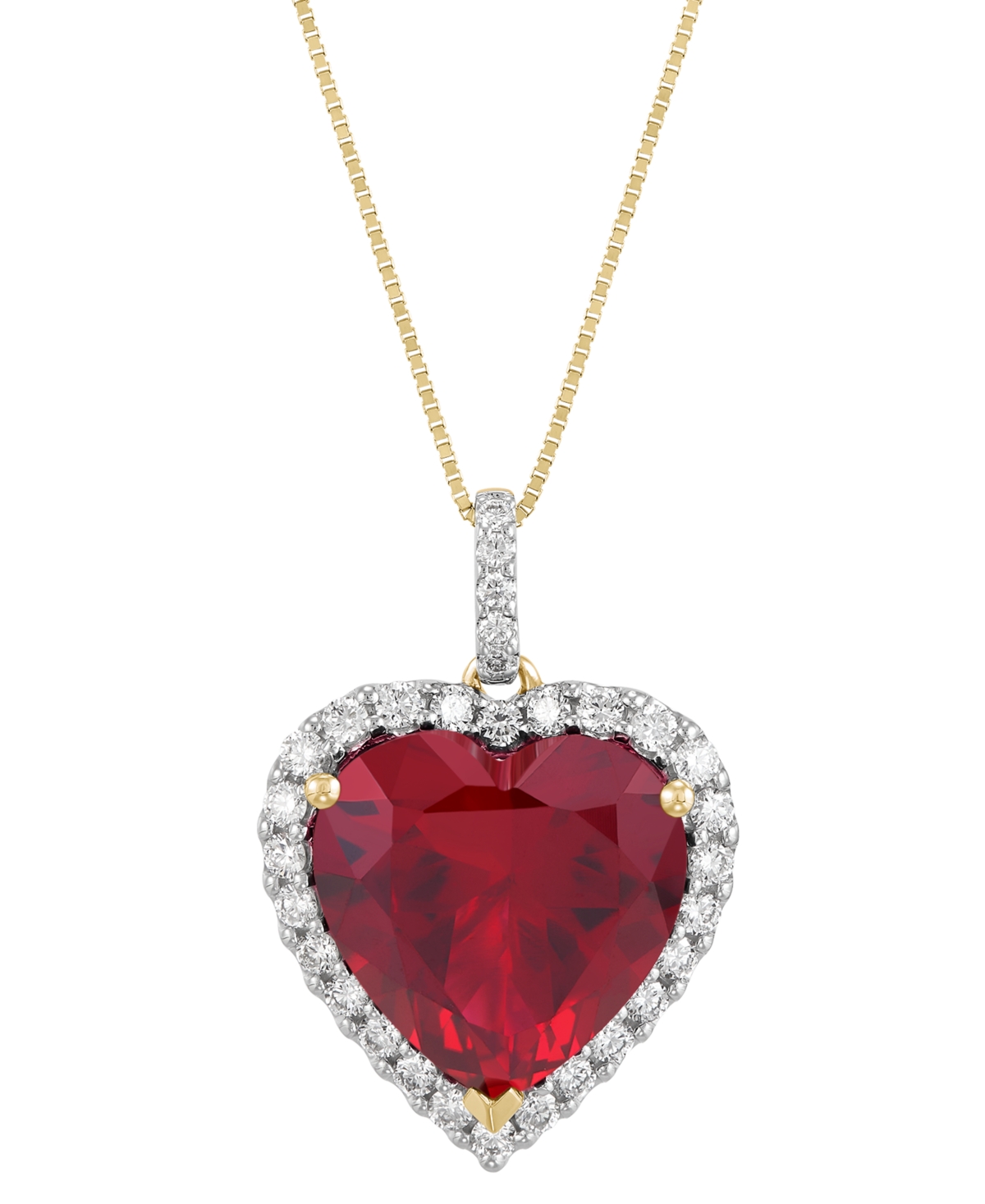 Grown With Love Lab Ruby (9-1/4 ct. t.w.) & Diamond (1/2 Heart Halo 18" Pendant Necklace 14k Gold (Also Sapp