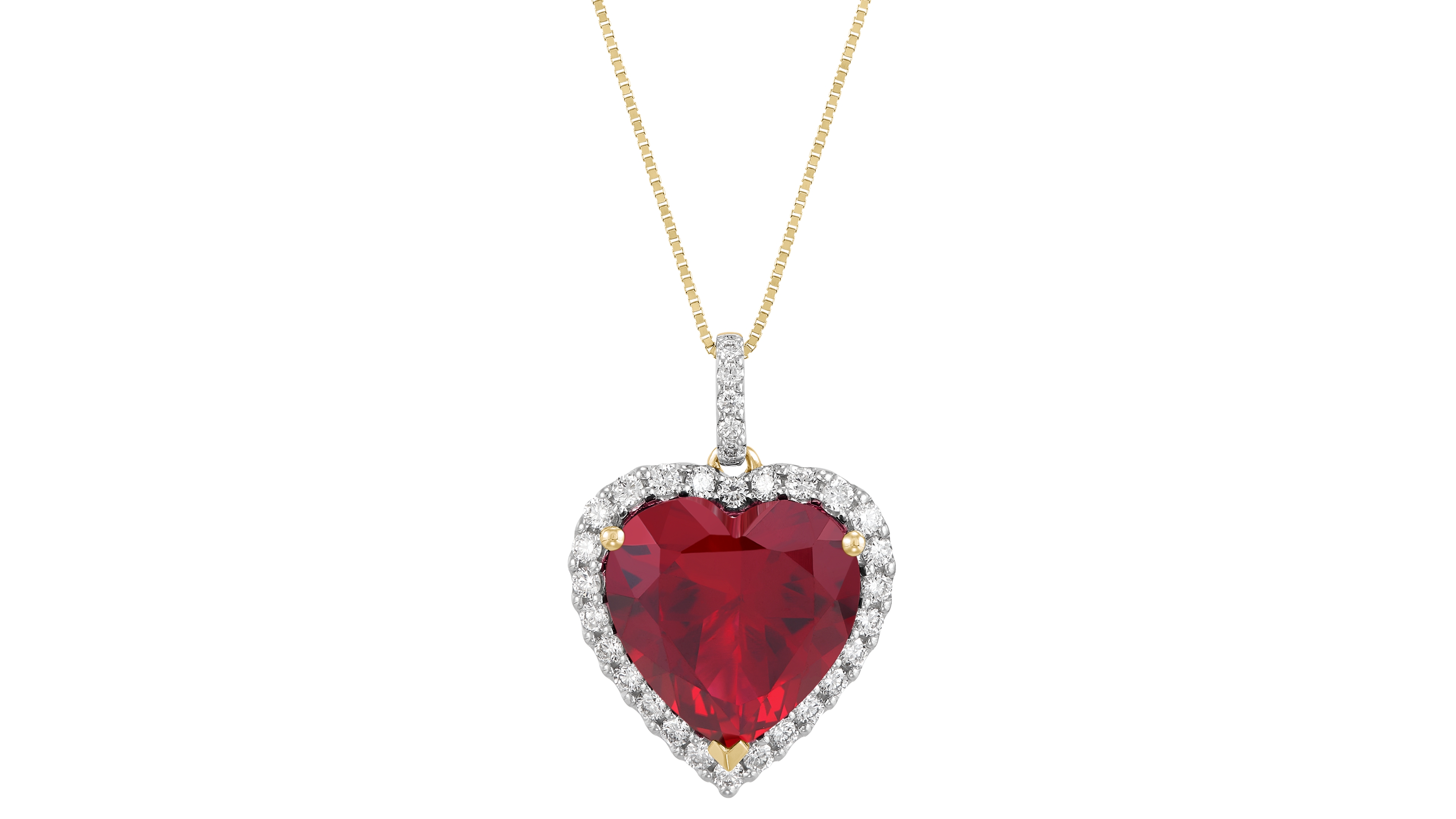 Grown With Love Lab Ruby (9-1/4 ct. t.w.) & Diamond (1/2 Heart Halo 18" Pendant Necklace 14k Gold (Also Sapp