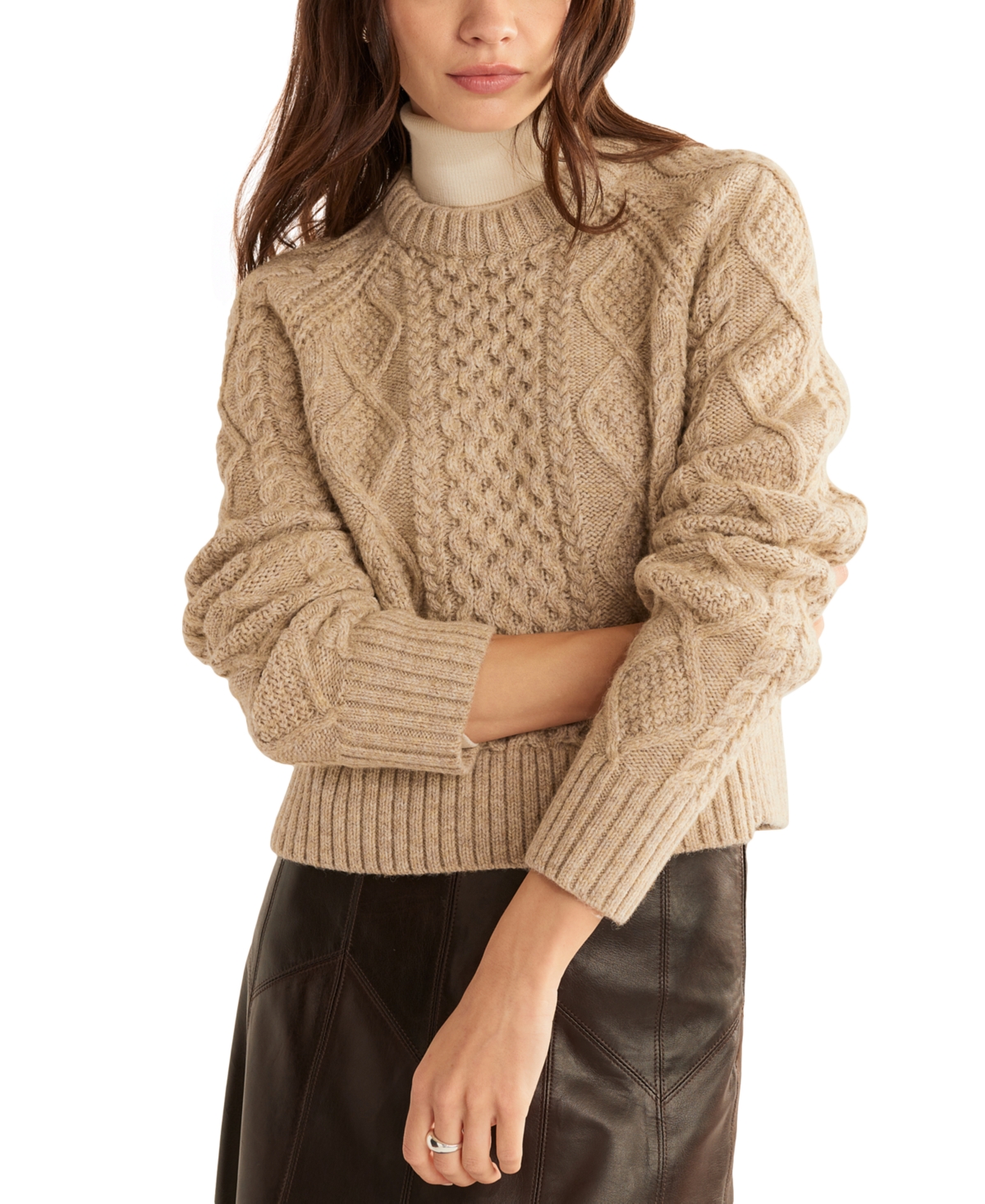 Shop Pendleton Women's Cropped Wool Cable-knit Aran Sweater In Natural