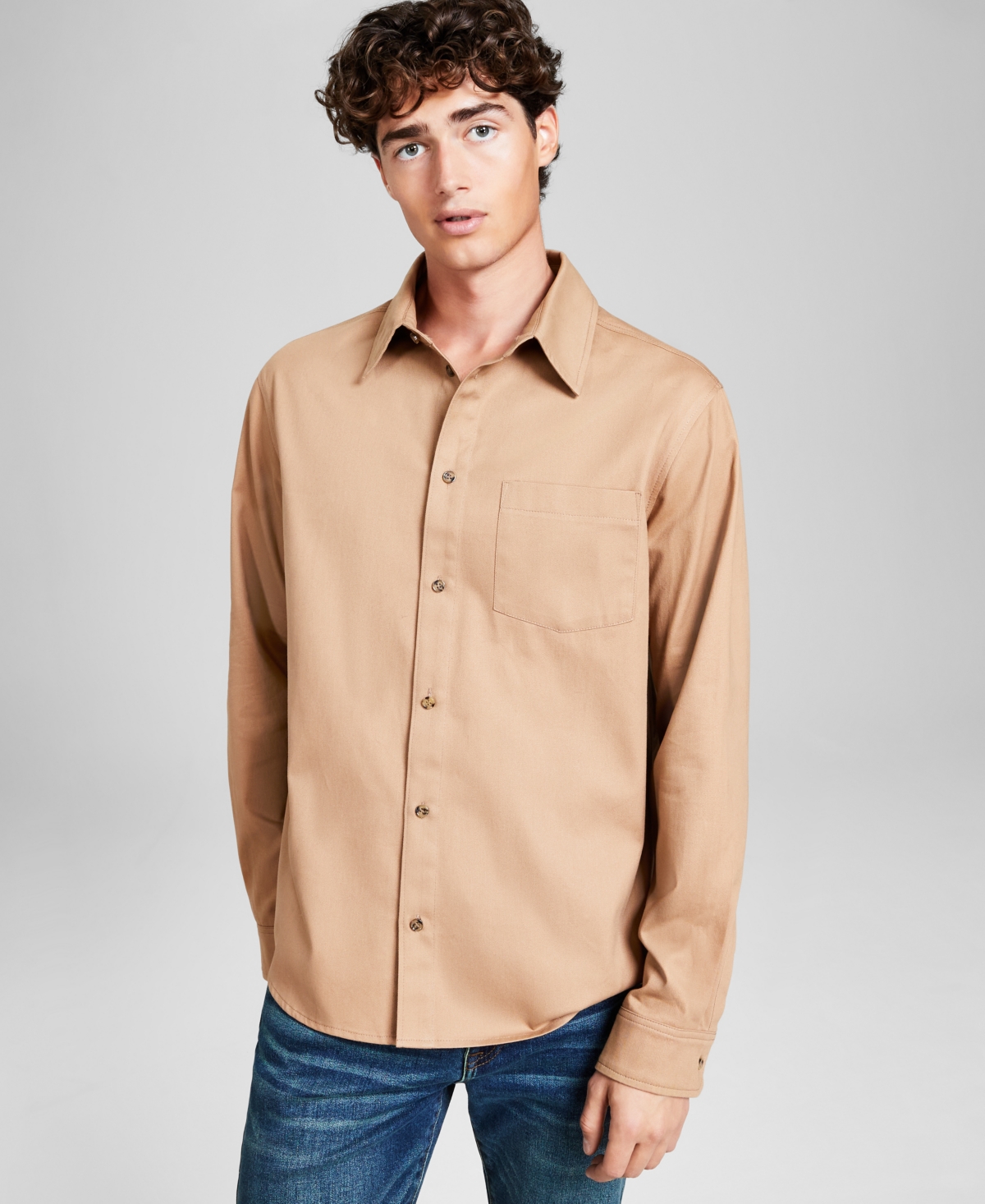 And Now This Men's Oxford Twill Long-sleeve Button-up Shirt In Burro