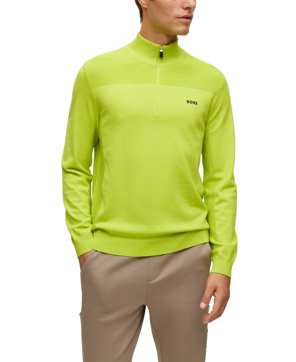 Boss by Hugo Boss Men's Branded Zip-Neck Sweater - Bright Green