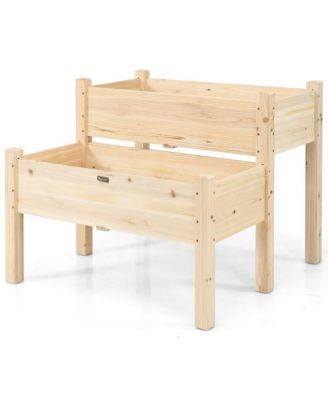 2 Tier Wooden Raised Garden Bed with Legs and Drain Holes