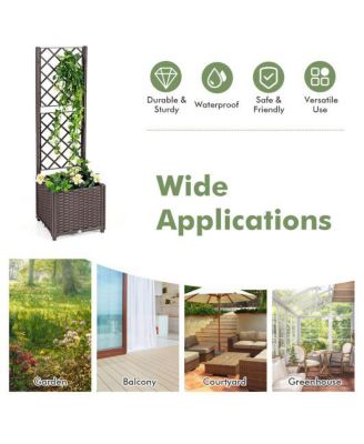 Raised Garden Bed with Trellis Planter Box for Climbing Plants -Brown