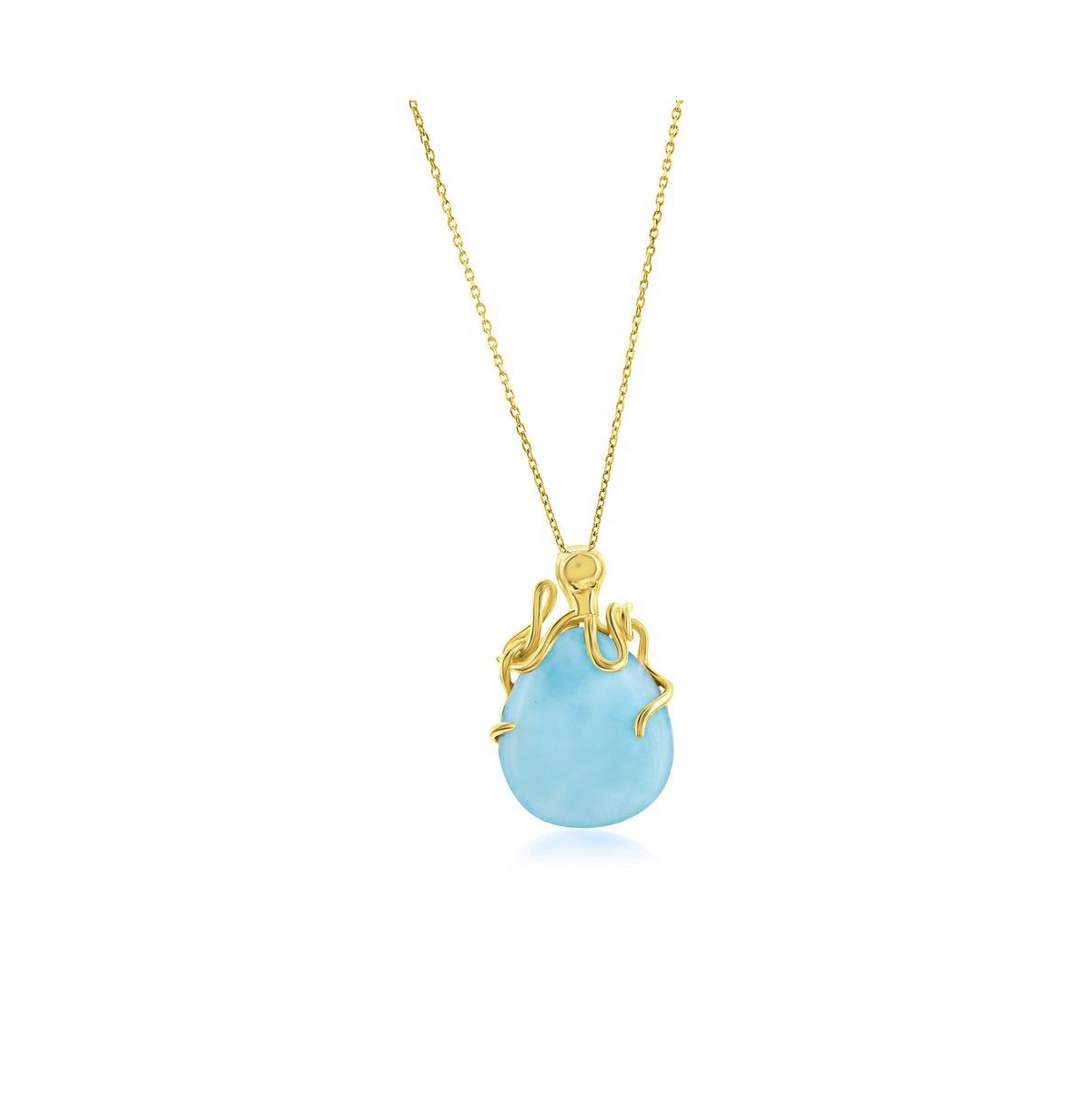 Sterling Silver Pear-Shaped Larimar Octopus Necklace - Blue/ Gold