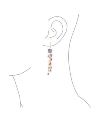 Waterfall Tassel Natural Stones Mixed Cluster Bead Accent Dangle Earrings Gold Plated Fish Hook