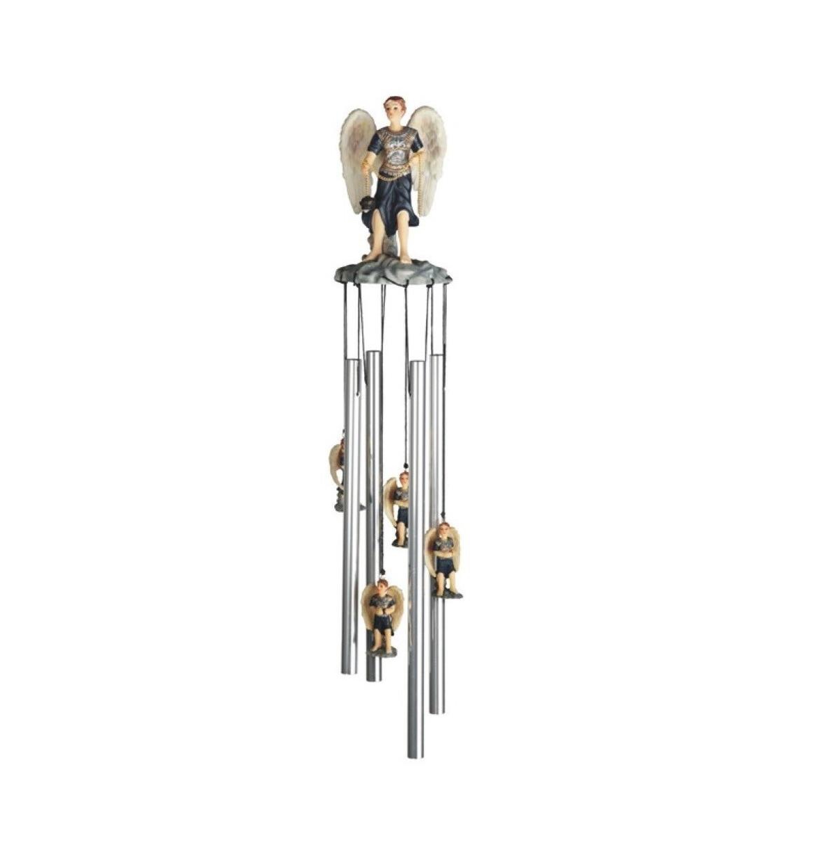 23" Long Archangel Sealtiel Round Top Wind Chime - Silver