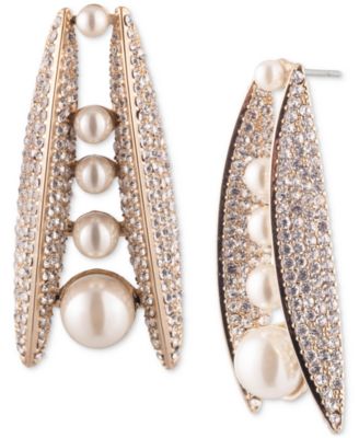 Givenchy - Gold-Tone Champagne Imitation Pearl Crystal Large Linear Earrings