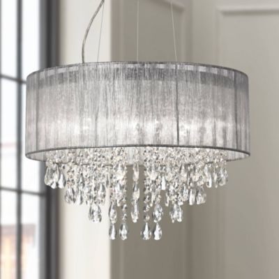 Chrome 7-Light Crystal Silver Fabric Shade 20" Wide Modern Fixture Chandelier Lighting