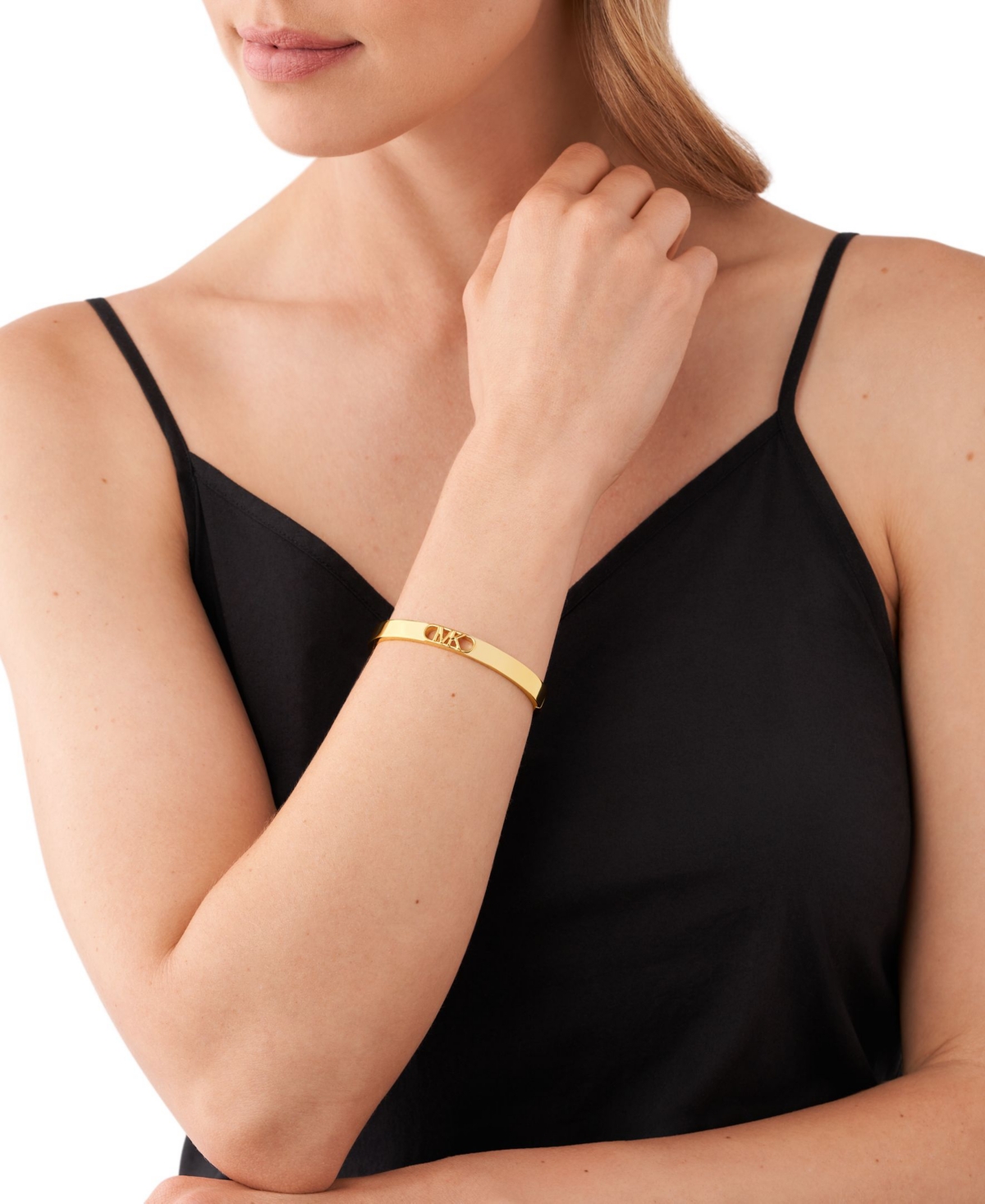 Shop Michael Kors Plated Empire Link Bangle Bracelet In Gold