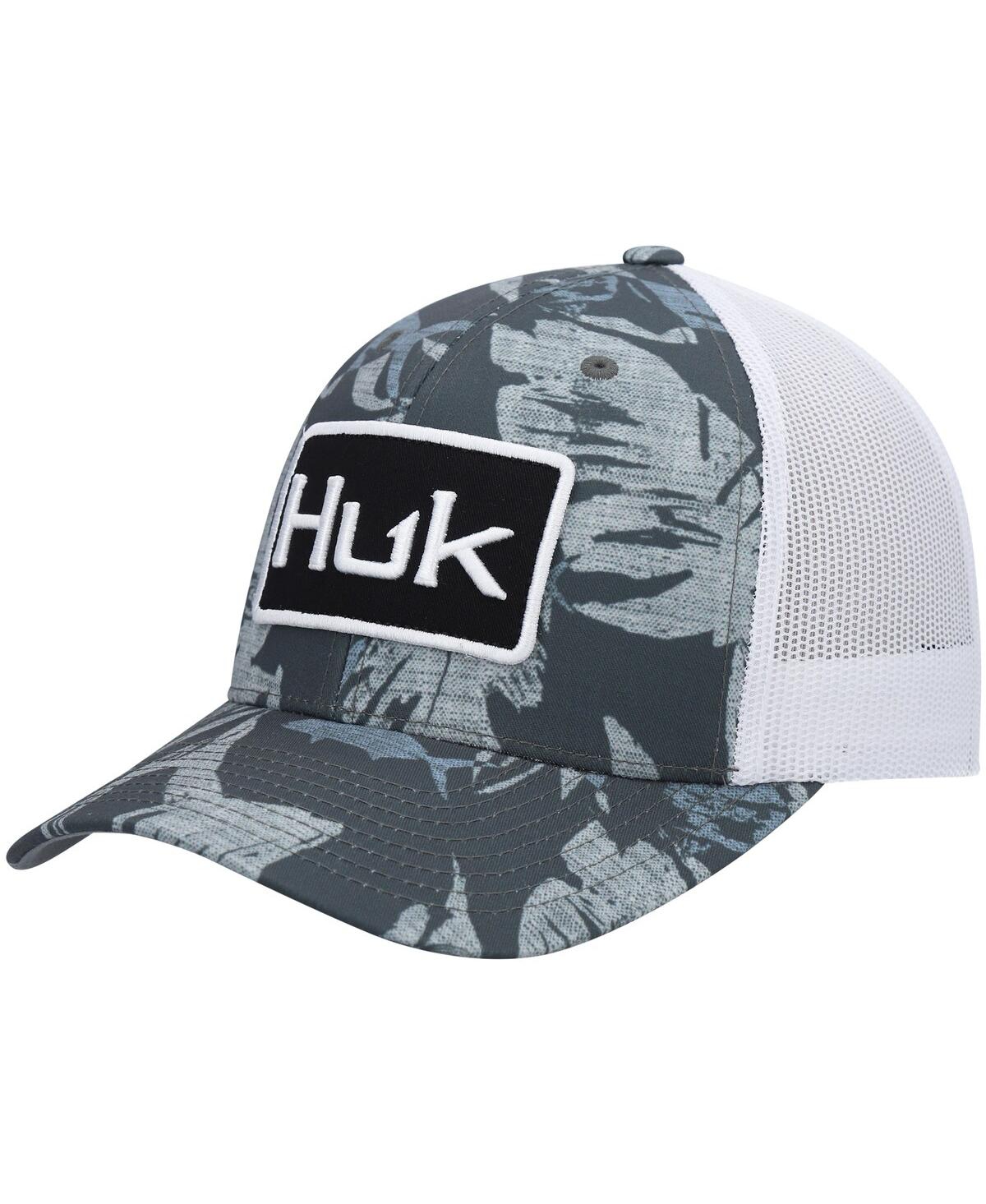 Men's Huk Graphite Ocean Palm Trucker Snapback Hat - Graphite