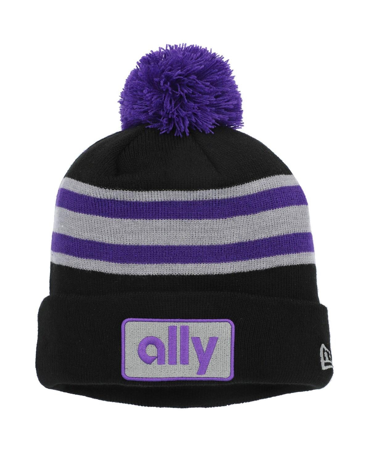 NEW ERA MEN'S NEW ERA PURPLE, BLACK ALEX BOWMAN CUFFED KNIT HAT WITH POM 