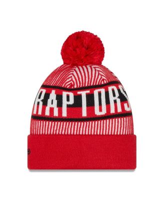 Men's Red Toronto Raptors Striped Cuffed Pom Knit Hat