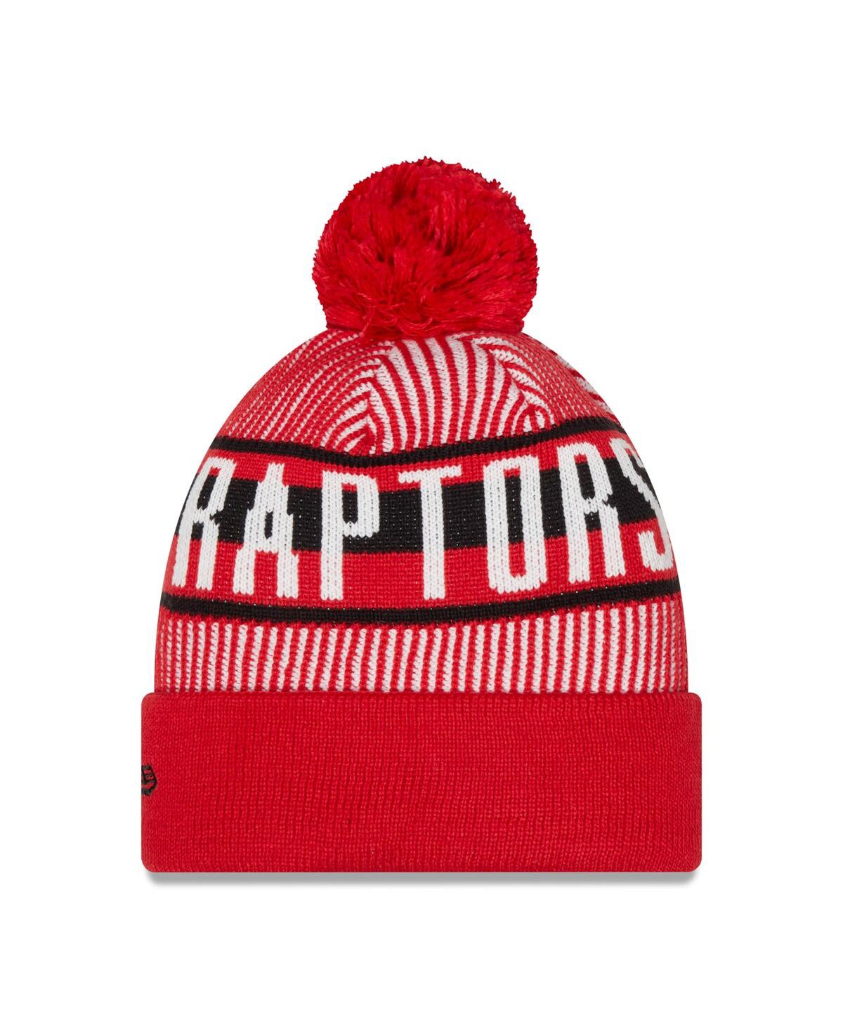 Men's New EraToronto Raptors Striped Cuffed Pom Knit Hat - Red
