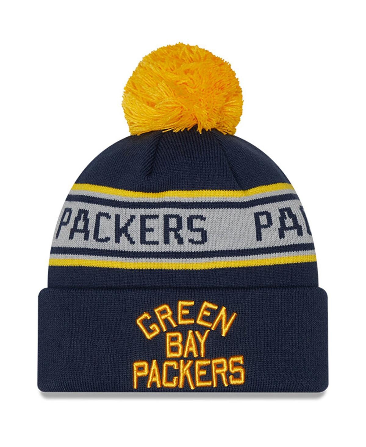 New Era Kids' Big Boys And Girls  Navy Green Bay Packers Repeat Cuffed Knit Hat With Pom
