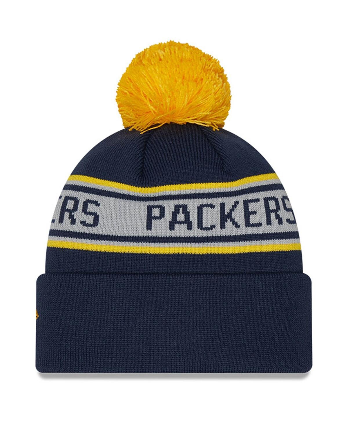 Shop New Era Big Boys And Girls  Navy Green Bay Packers Repeat Cuffed Knit Hat With Pom