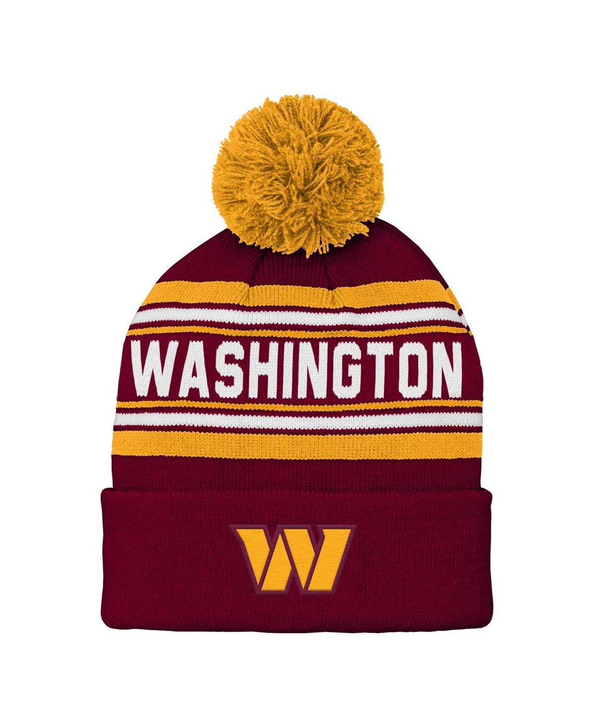 OUTERSTUFF BIG BOYS AND GIRLS BURGUNDY WASHINGTON COMMANDERS JACQUARD CUFFED KNIT HAT WITH POM