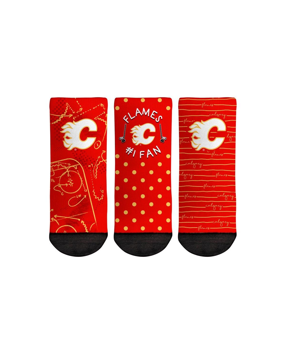 Rock 'em Babies' Toddler Boys And Girls Rock Em Socks Calgary Flames #1 Fan 3-pack Crew Socks Set In Orange