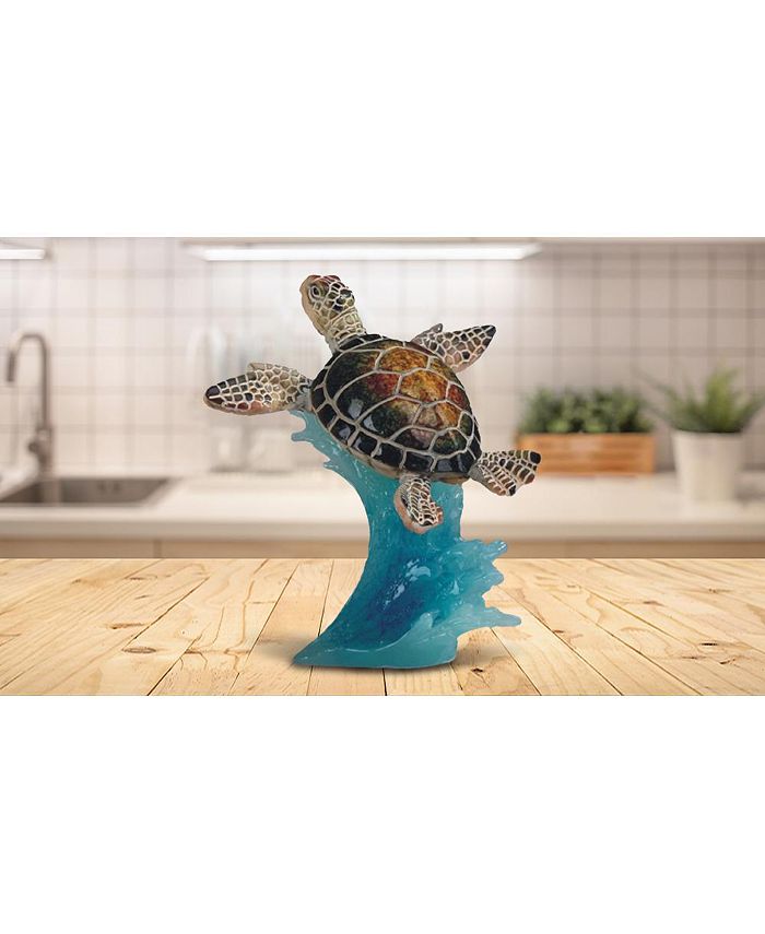 Green sea turtle swimming on wave statue marine life decoration figurine  5h room/home decor new home gifts