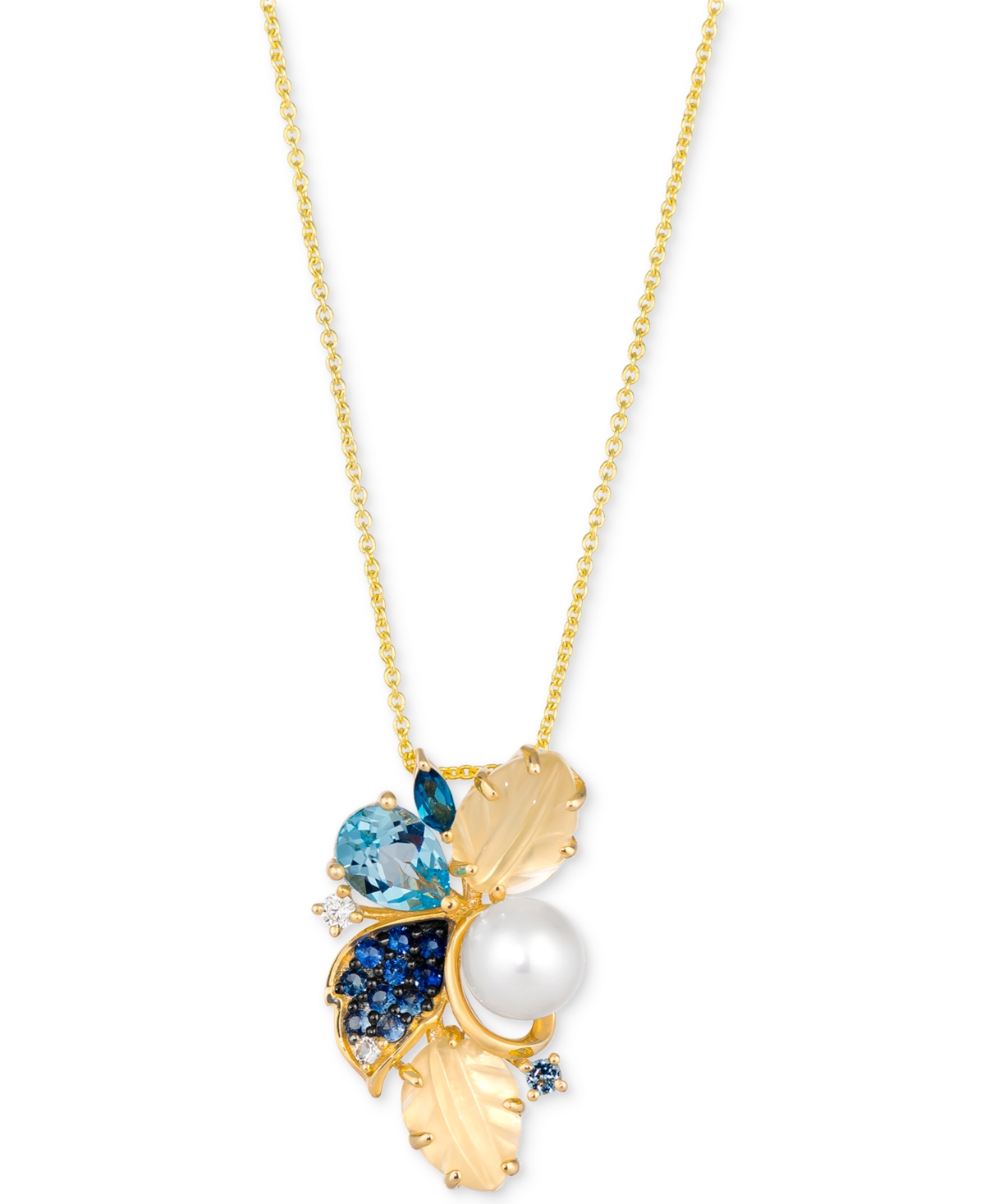 Le Vian Ombre Multi-gemstone (2-1/3 Ct. T.w.), Vanilla Pearl (6mm), & Vanilla Diamond Accent Adjustable 20" In K Honey Gold Pendant