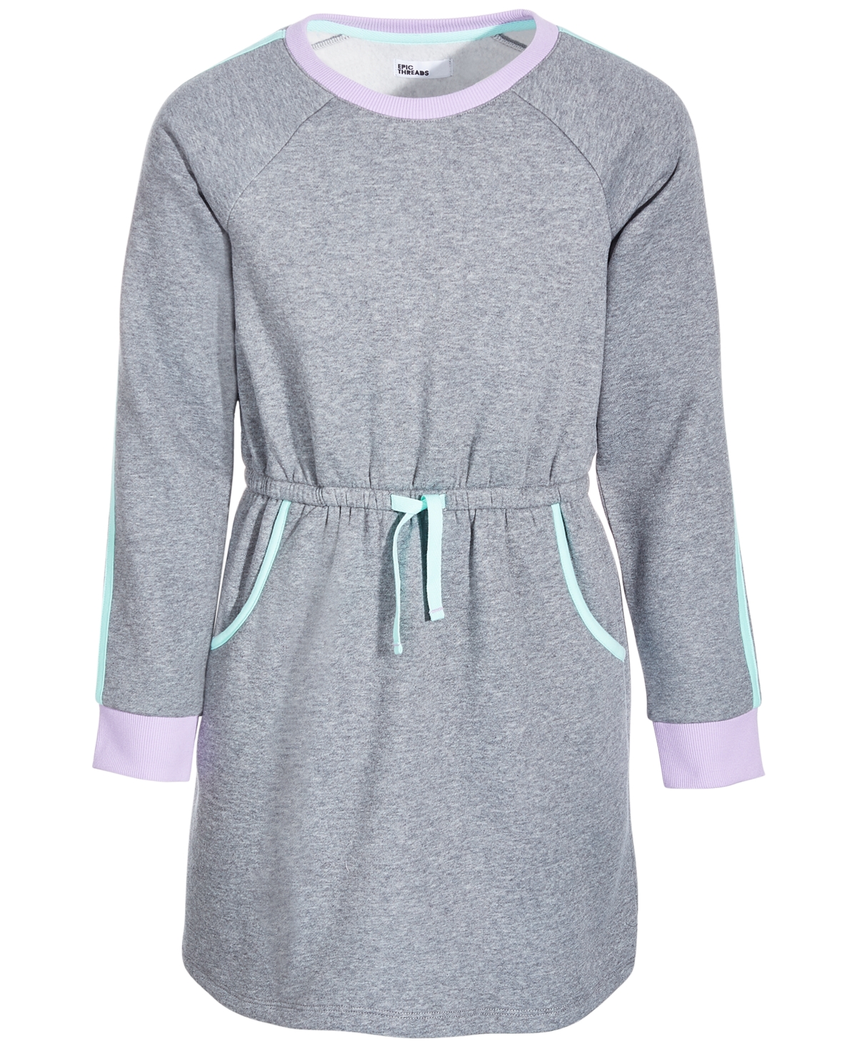 Epic Threads Kids' Big Girls Color-trim Sweatshirt Dress, Created For Macy's In Pewter Heather