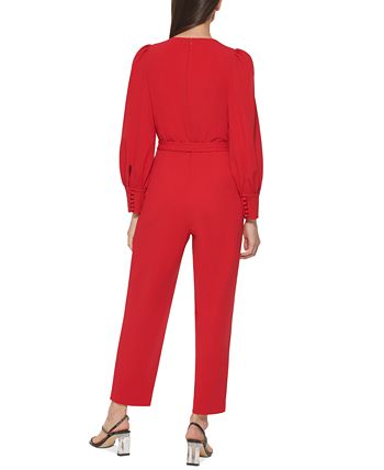 Calvin Klein Women s V Neck Long Sleeve Belted Jumpsuit Macy s