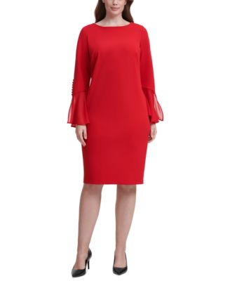 Calvin Klein Plus Size Chiffon Cuff Bell Sleeve Dress Macy s