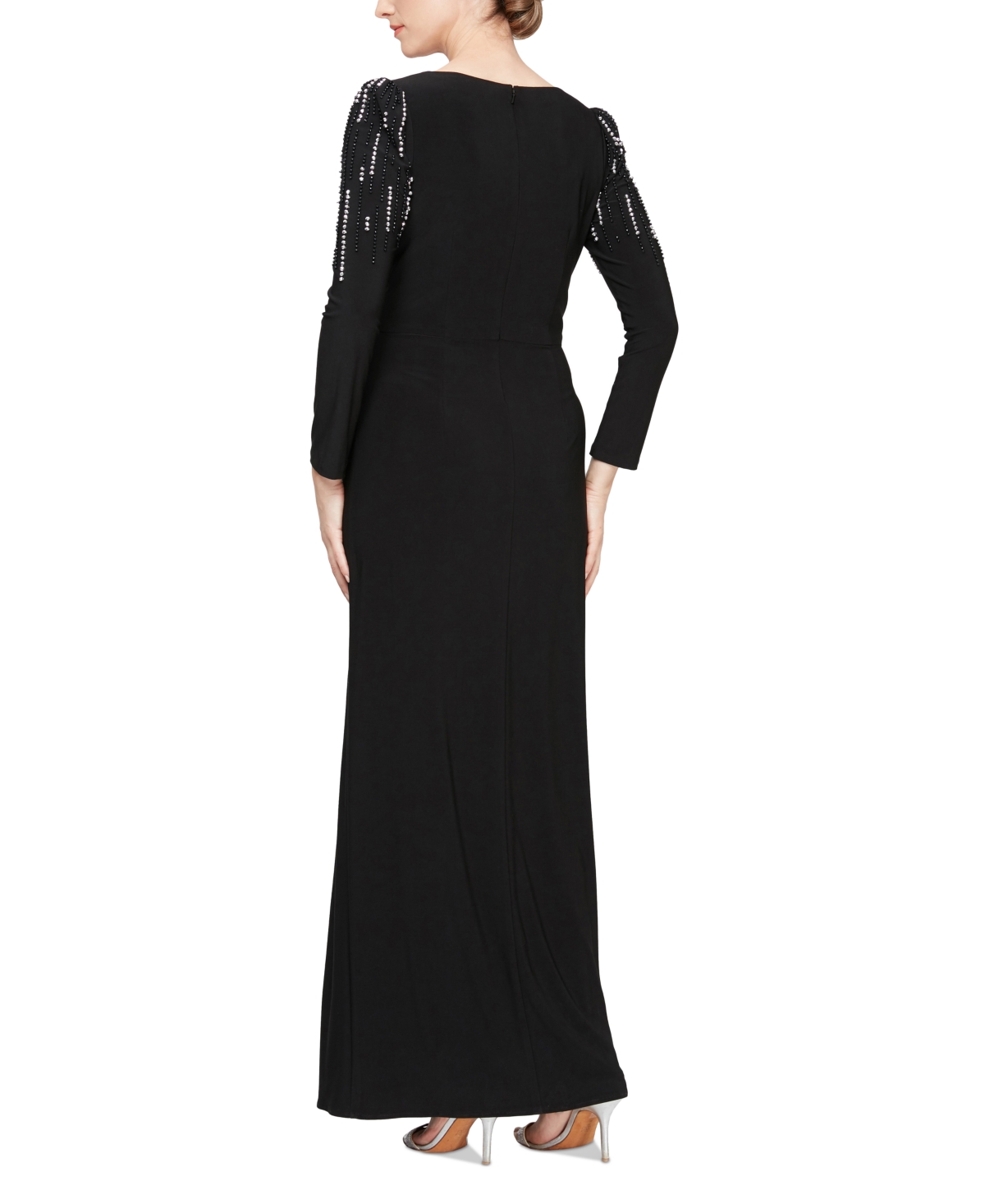 Shop Alex & Eve Women's Embellished Puff-shoulder Long-sleeve Dress In Black
