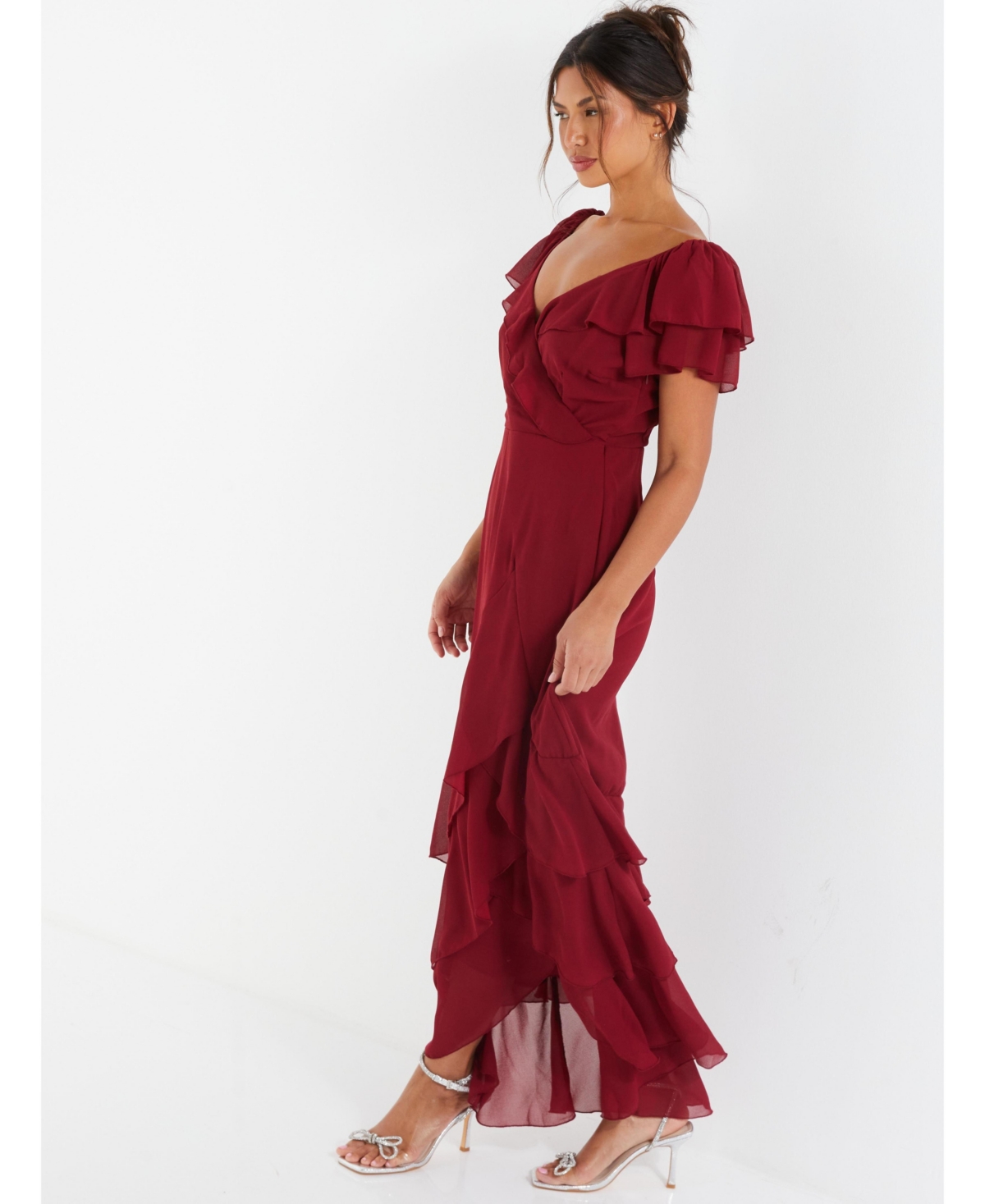 Quiz Women s Chiffon Frill Maxi Dress Red Smart Closet