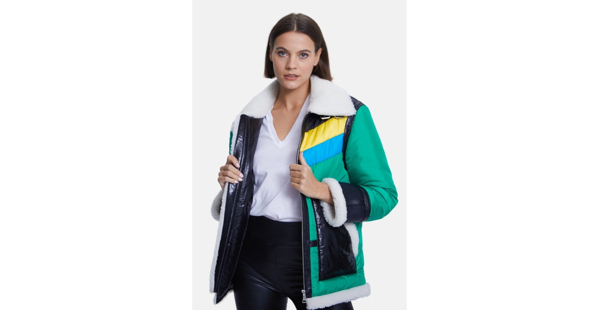 Furniq Uk Women's Fashion Jacket, Cracked Black With White Curly Wool