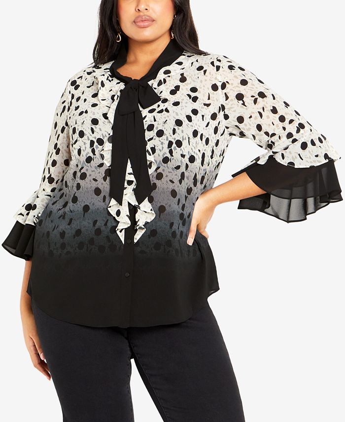 AVENUE Plus Size Cassie Bird 3/4 Sleeve Shirt Macy's