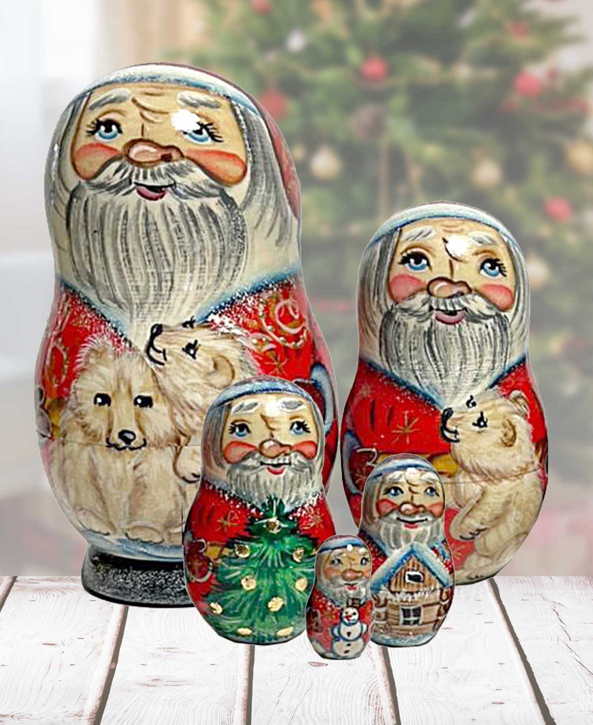 Designocracy Santa With Polar Bears Matryoshka Nesting Hand-painted Doll Set Of 5 By G. Debrekht In Multi Color
