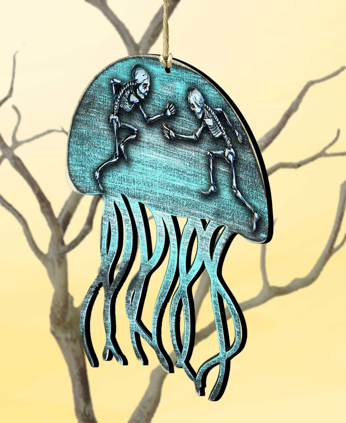 Shop Designocracy Holiday Wooden Ornaments Halloween Skeletons Jellyfish Home Decor Set Of 2 G. Debrekht In Multi Color