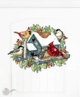 Winter Cardinals Christmas Wooden Door Hanger Wall Decor S. Winget