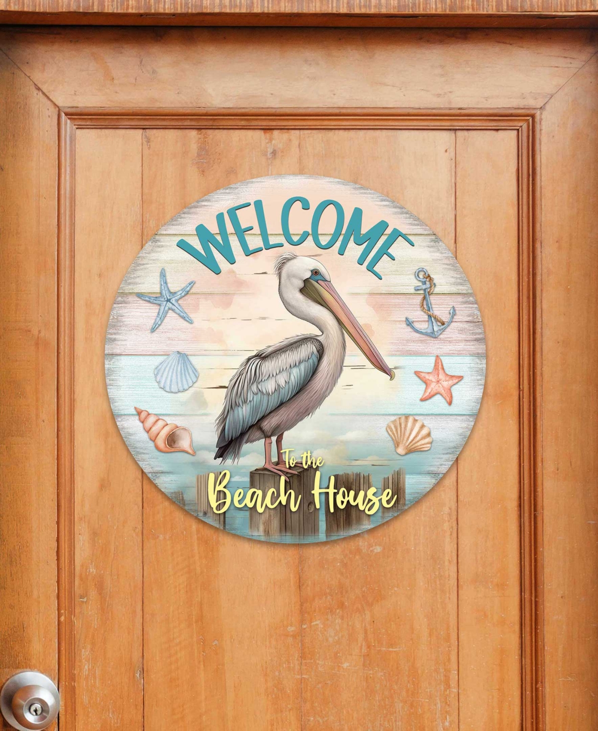 Shop Designocracy Holiday Wooden Door Decor Welcome Sign Pelican Welcome Sign G. Debrekht In Multi Color