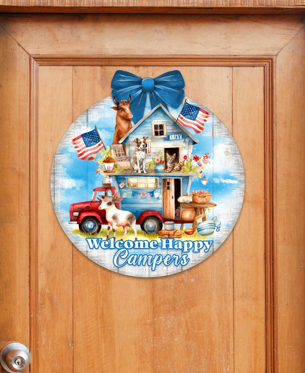 Shop Designocracy Holiday Wooden Door Hanger Welcome Sign Welcome Happy Campers Sign G. Debrekht In Multi Color