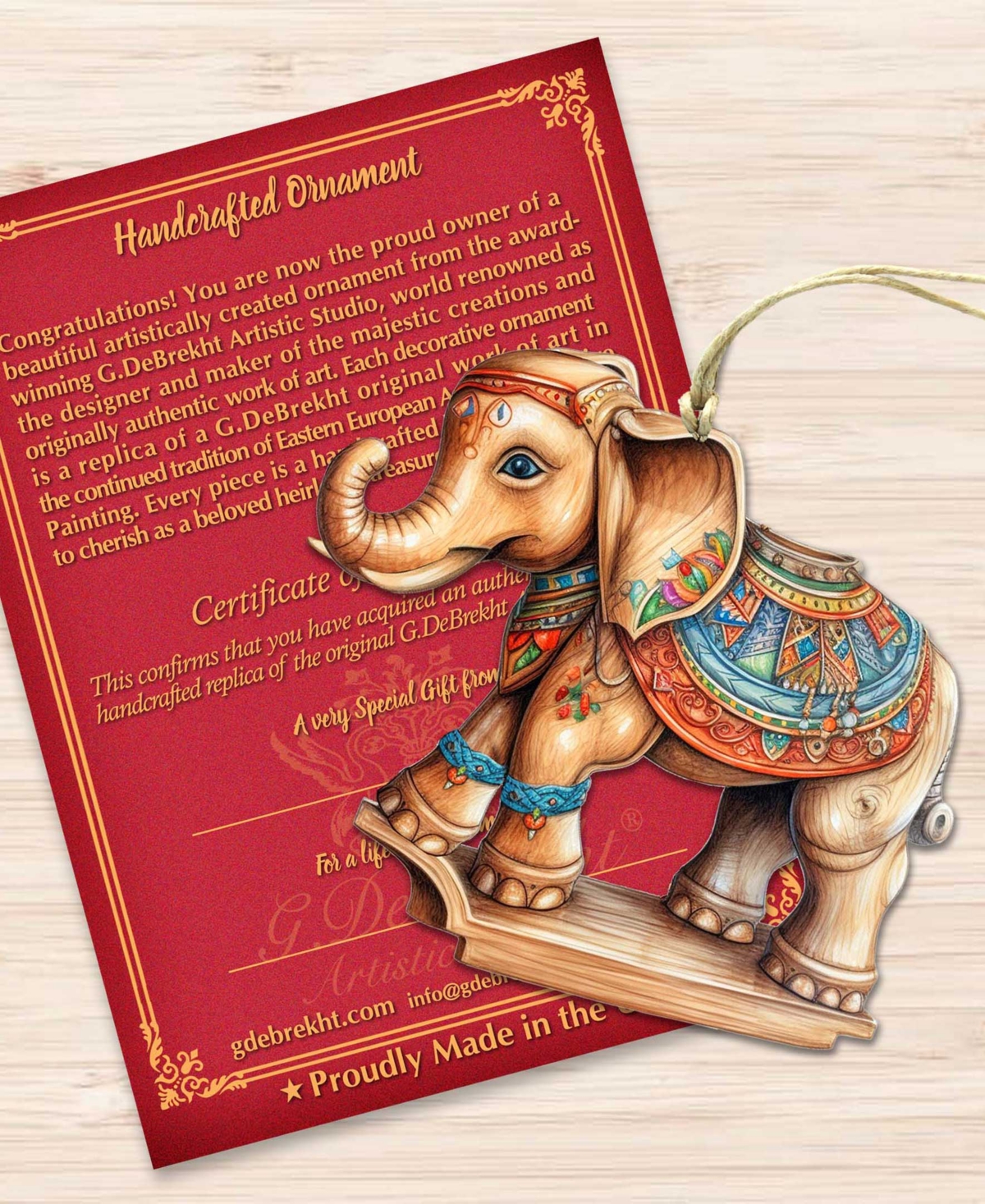 Designocracy Carousel Elephants Christmas Wooden Ornaments Set Of 3 G. Debrekht In Multi Color