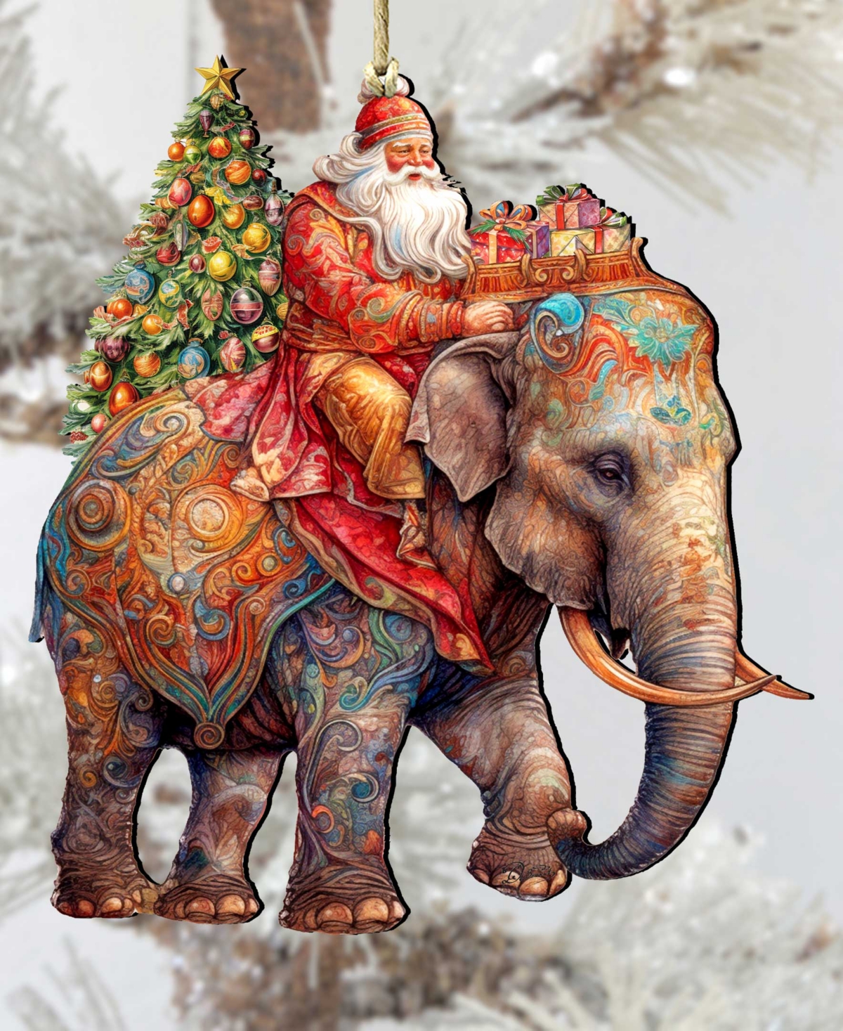 Shop Designocracy Santa On Elephant Christmas Wooden Ornaments Holiday Decor G. Debrekht In Multi Color