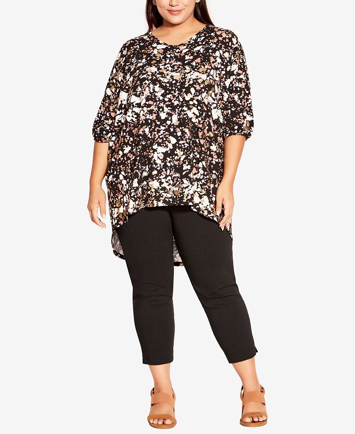 AVENUE Plus Size Leila Foil Print High Low Top - Macy's