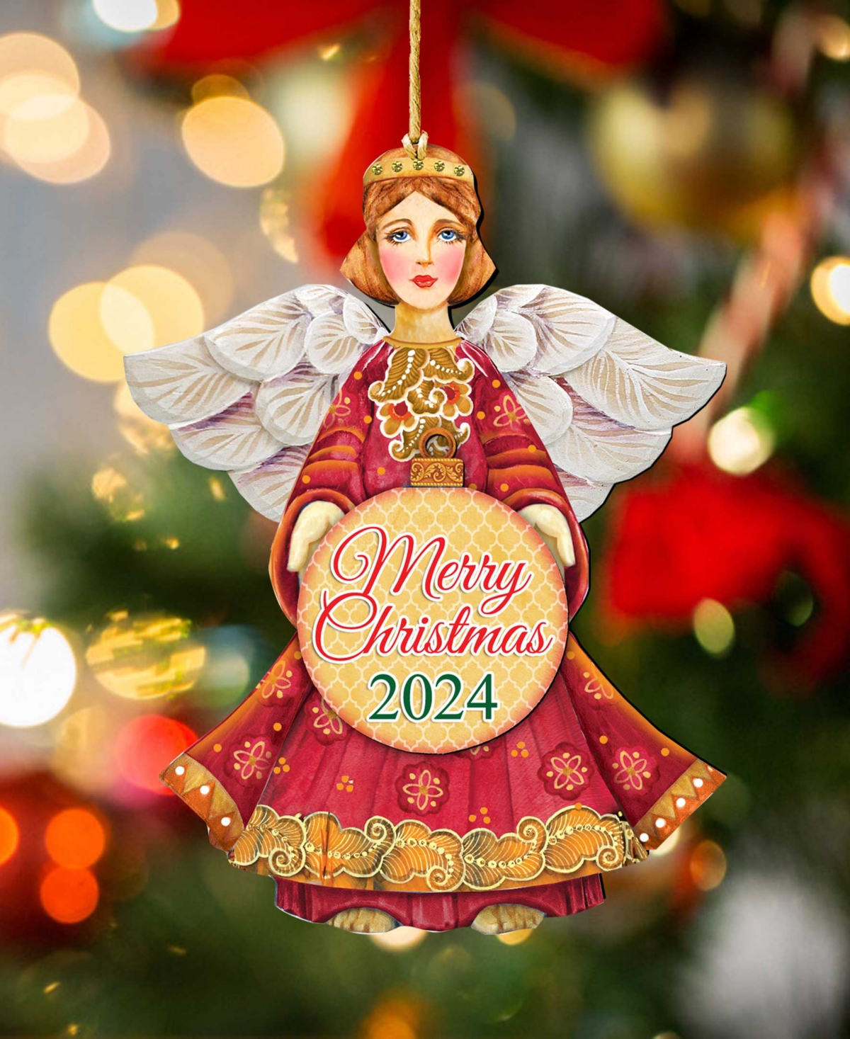 Shop Designocracy 2024 Dated Angel Christmas Wooden Ornaments Holiday Decor Set Of 2 G. Debrekht In Multi Color