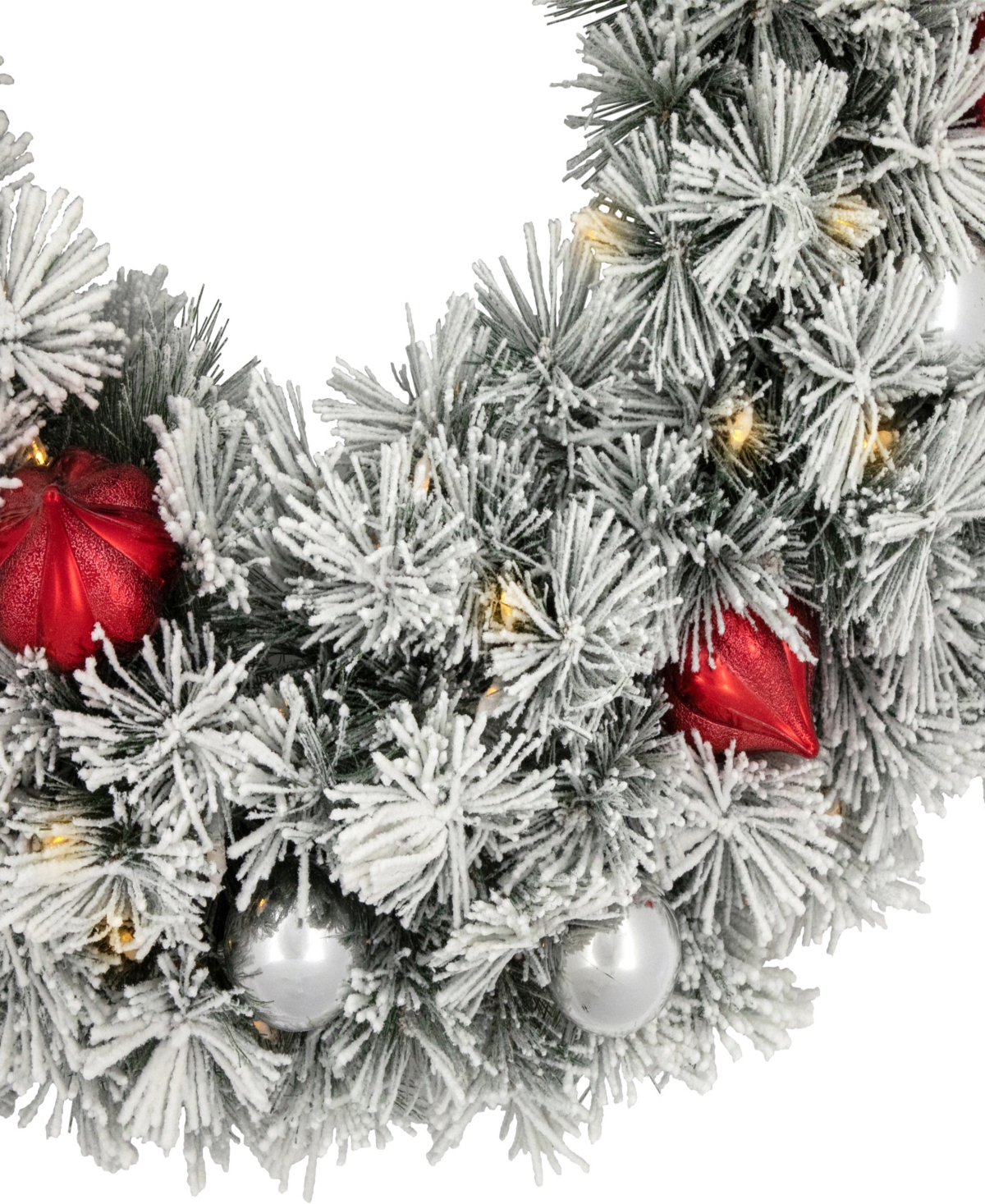 Northlight Pre-Lit Snowy Bristle Pine Wreath with Timer, Warm Light Emitting Diode Lights