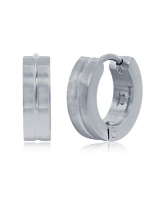 Mens Stainless Steel 13mm Lined Huggie Hoop Earrings - Silver 20$