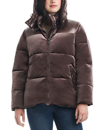 Velvet hooded puffer jacket top
