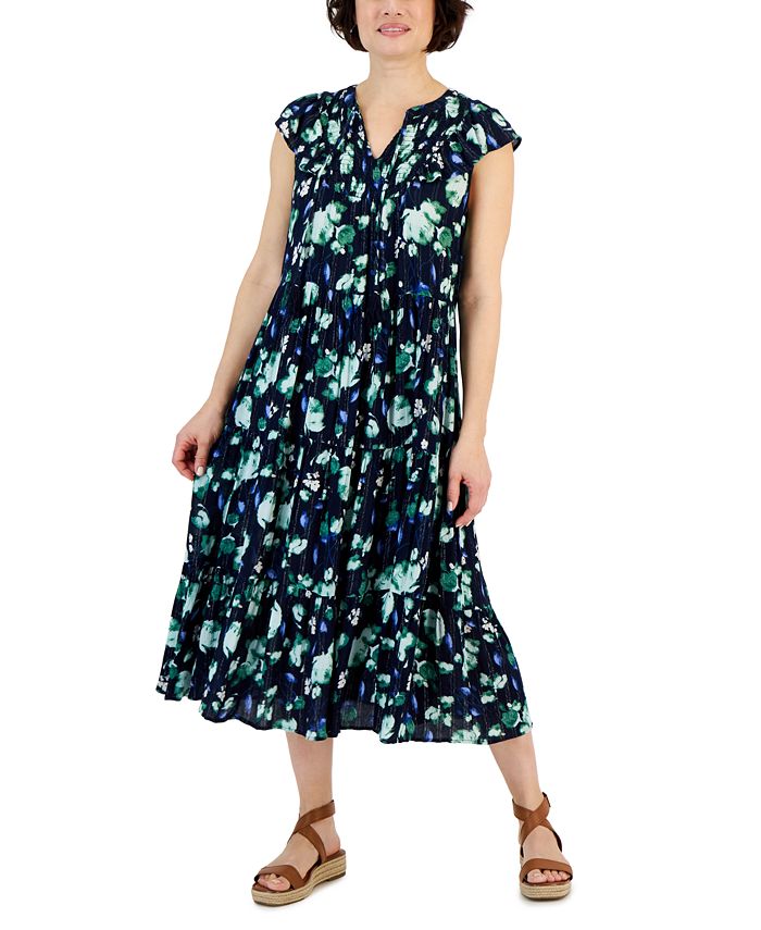 Style & Co Women's Printed Ruffled Shine Midi Dress, Created for Macy's ...