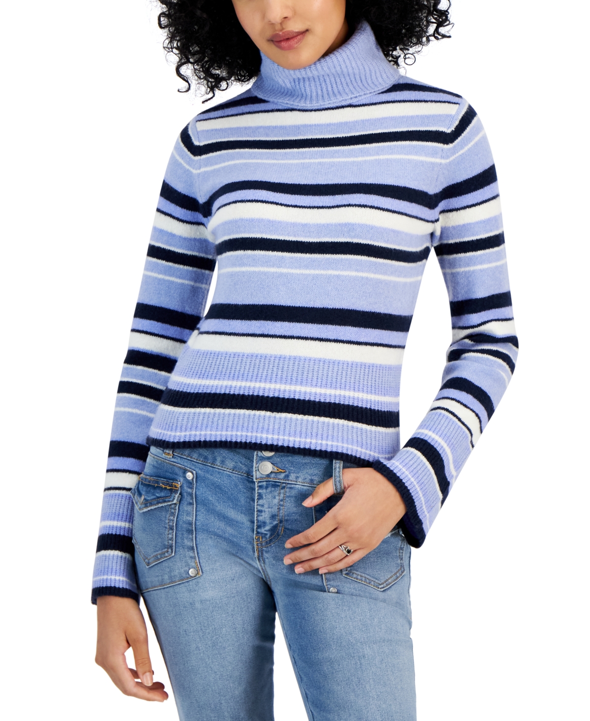 Pink Rose Juniors' Striped Turtleneck Sweater In Blue Combo